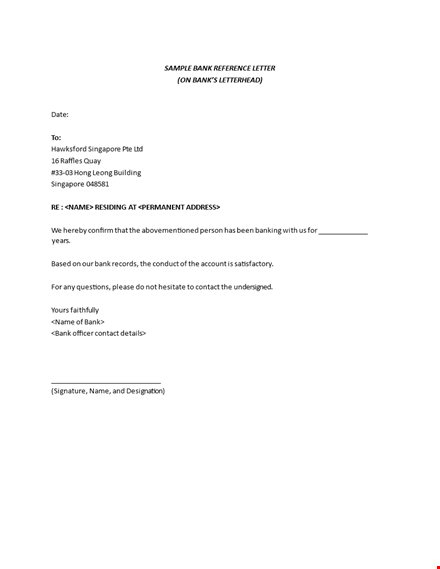 personal bank reference letter template template