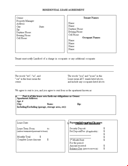 printable residential lease agreement template