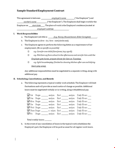 employment contract: clear terms for employee and employer, ensuring fair hours template