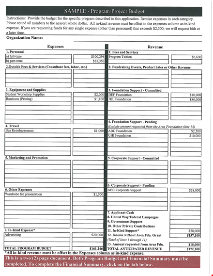budget template for program and project management | cost tracking and analysis template