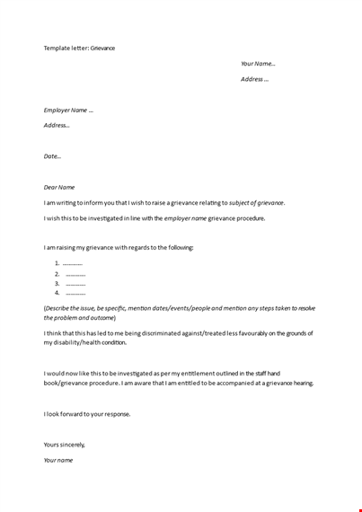 how to draft a grievance letter to your employer - addressing workplace grievances template