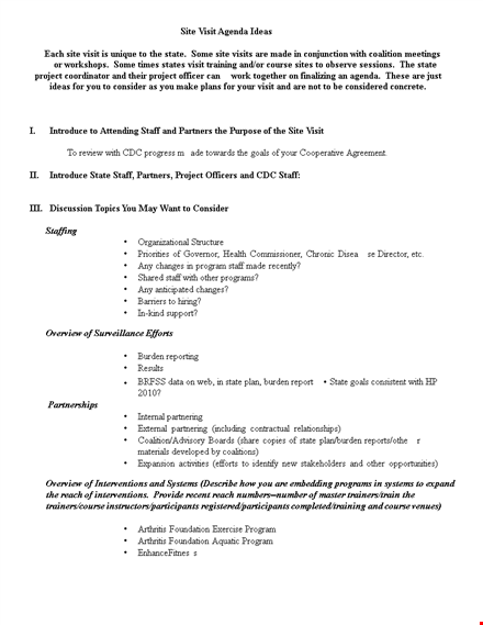 site visit agenda for staff program at state template
