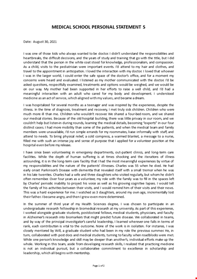 medical school personal statement example template