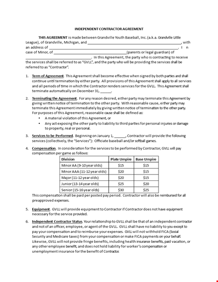 independent contractor agreement | contractor agreement for parties template