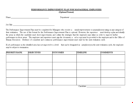 sample employee performance improvement plan template template