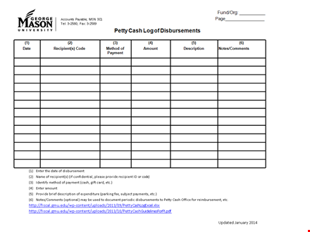 track petty cash disbursements with our petty cash log template