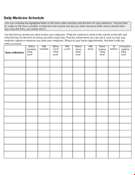 daily patient medicine schedule template template