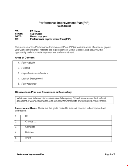 effective performance improvement plan template for improved performance template