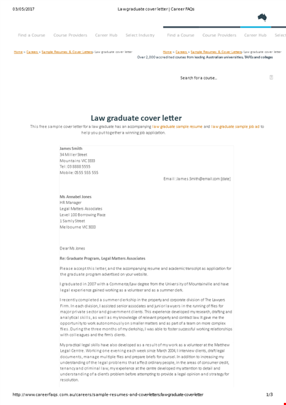 law graduate cover letter template