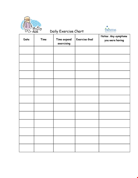 example of a daily chart for exercise | track your daily exercise progress template