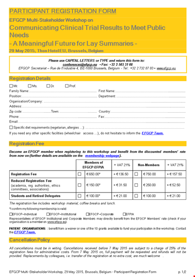 printable participant registration form template