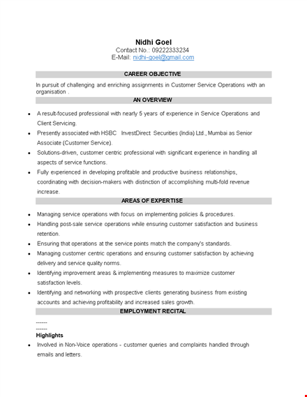 customer service resume template for business customer service operations - ensuring success template