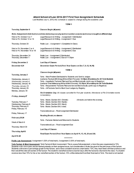 torts assignment schedule template for first year students template