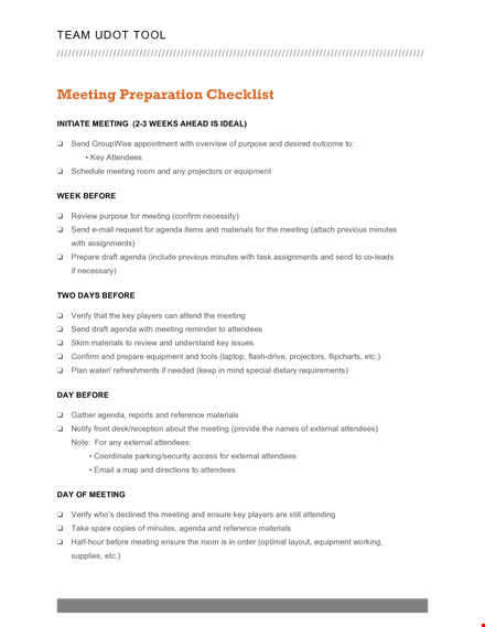 meeting preparation checklist template template