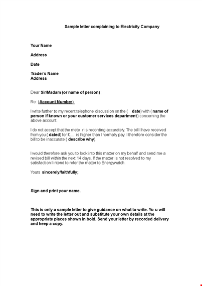 electricity complaint letter format sample template