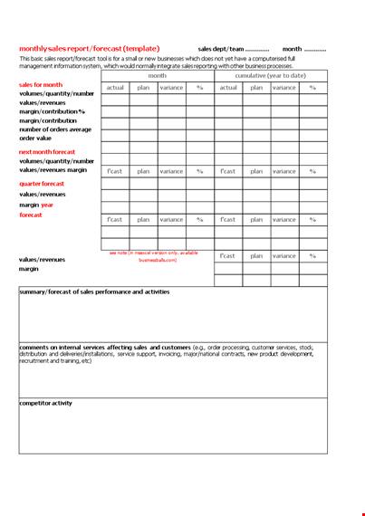 monthly sales report format template