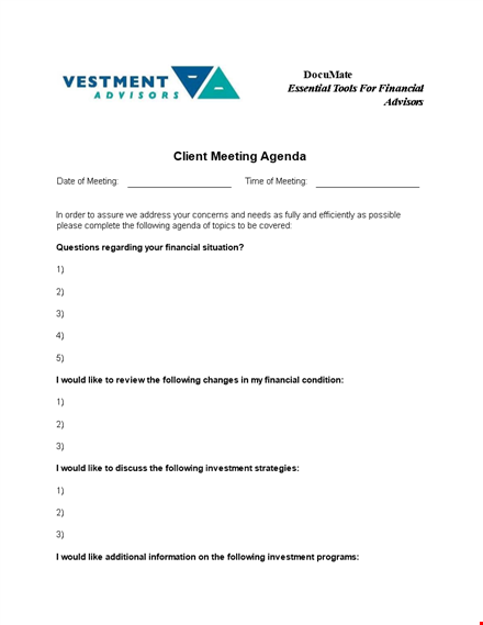 creating a high-impact financial advisor client meeting agenda template