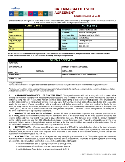 catering sales event agreement template