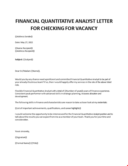 quantitative financial cover letter template