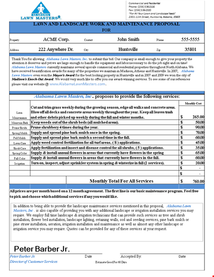 job proposal template for services in alabama | landscape areas template