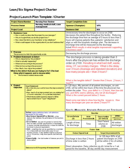 project charter six sigma example template