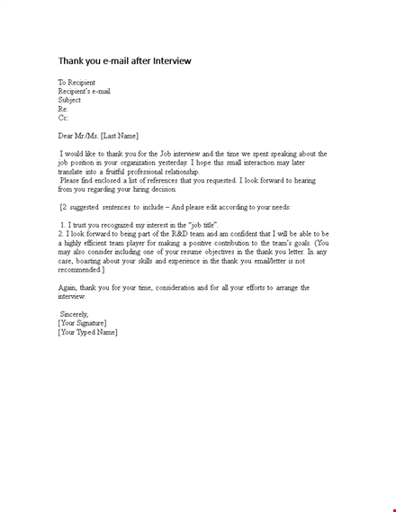 professional thank you email after interview template for interview recipient template