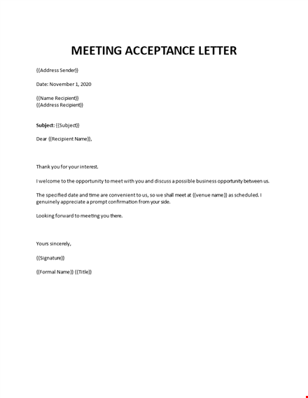 acceptance letter for business meeting template