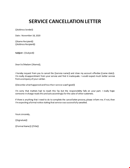 service cancellation letter template