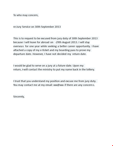 september jury duty excuse letter template - download now template
