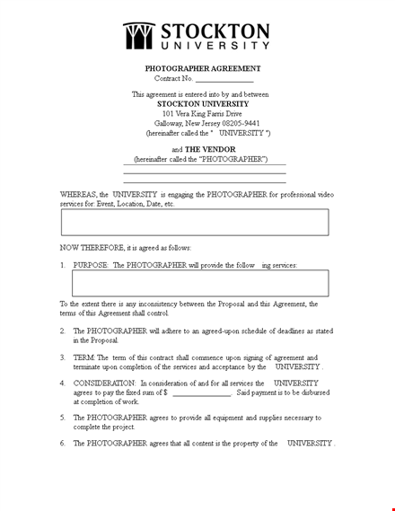 photography vendor contract template - university agreement with photographer template