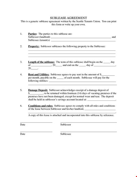 sublease agreement template - create a legal agreement with sublessee and sublessor for deposit template