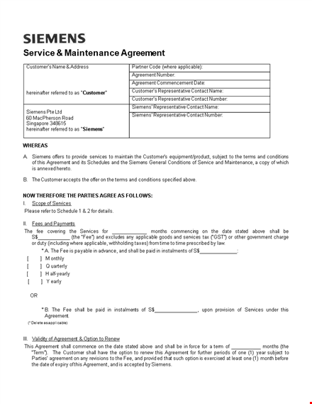 service maintenance contract sample template