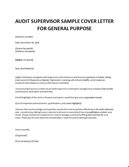audit supervisor cover letter  template