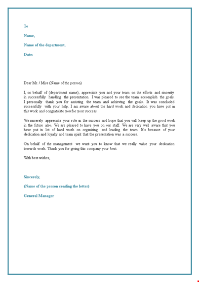recognition letter for dedication and success template
