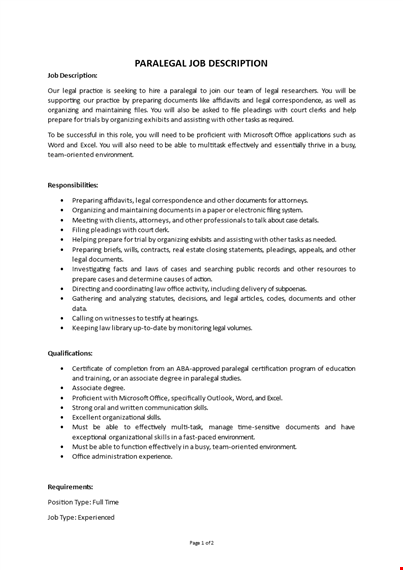 paralegal job description template