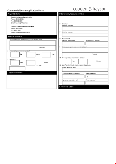 commercial property lease application form | complete lease details template