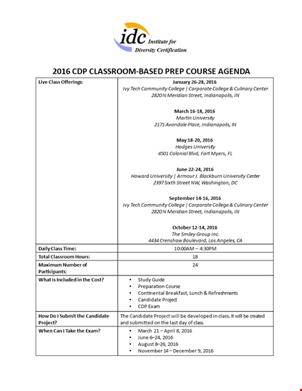 classroom course agenda example template