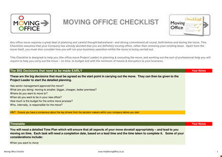 ultimate moving checklist for office relocations template