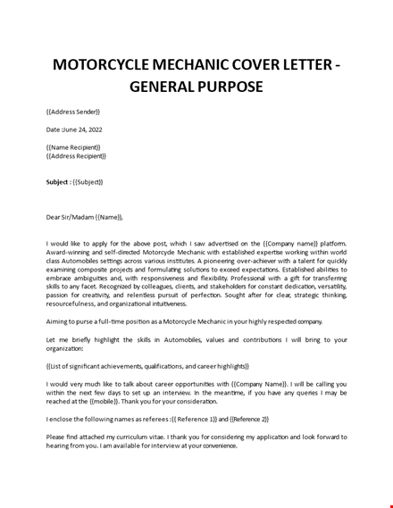 mechanic cover letter template