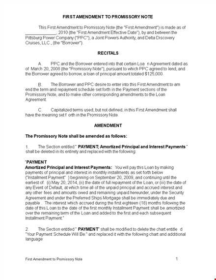 editable promissory note template - easy payment & amendment options template