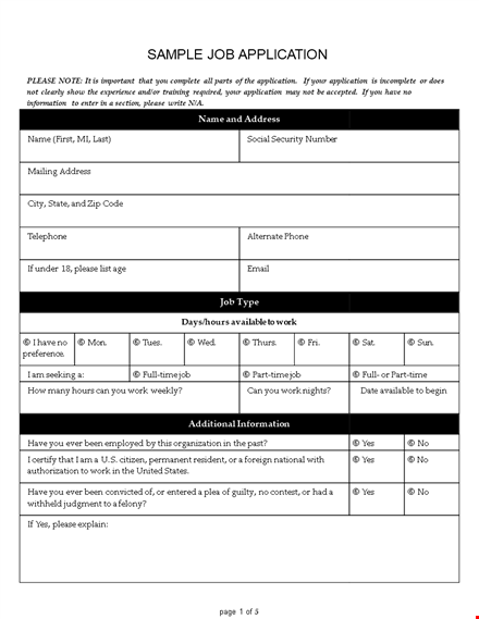 sample job application form in pdf template