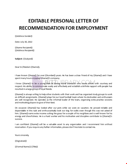 personal recommendation for employment template