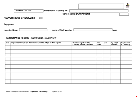 machine maintenance checklist template template