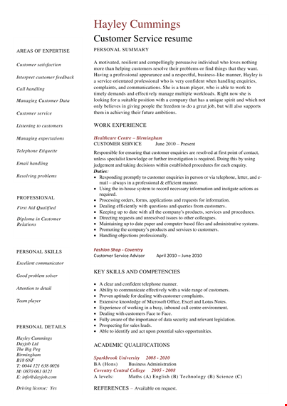 customer service resume template - expertly crafted resumes for exceptional customer service template