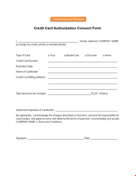 credit card authorization form template - protect your business with easy-to-use forms | hloom template