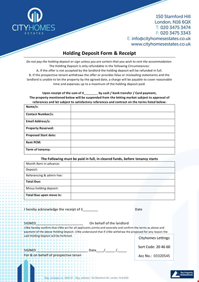 holding deposit template