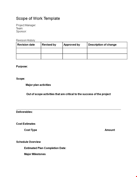 sample scope of work template template