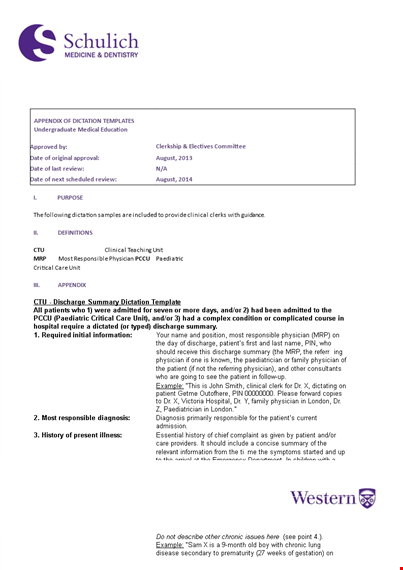 dictation discharge summary template template