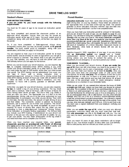 driver's daily log | track your driving activities & night permits template