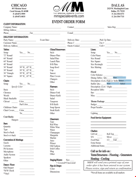 printable event order form template template